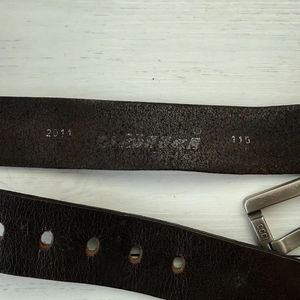 VTG Völkl 1990 Brown Leather Belt Big Metal Logo Buckle Ski Germany Mens